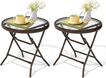 2 Pieces Outdoor Side Table - Small Patio End Table All Weather, Patio Furniture Sets and Outside Furniture for Pool, Balcony, Deck, Porch, Brown