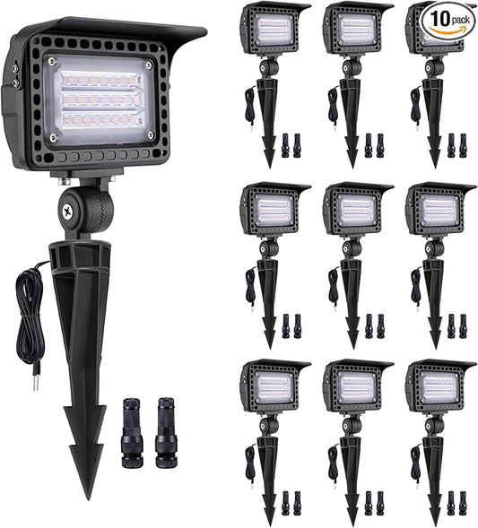 Gardenreet Low Voltage Wall Wash Lights - 7W 12V LED Landscape Flood Lights, IP65 Waterproof Angle Adjustable Wide Beam, Hardwired Aluminum Brown Outdoor for Garden Tree Patio Yard 10 Pack