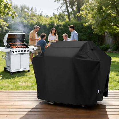 SunPatio Barbecue Grill Cover 65 Inch, Outdoor Heavy Duty Waterproof Charcoal Gas Grill Cover, Fade Resistant, All Weather Protection Compatible for Weber Charbroil Nexgrill and More, Black