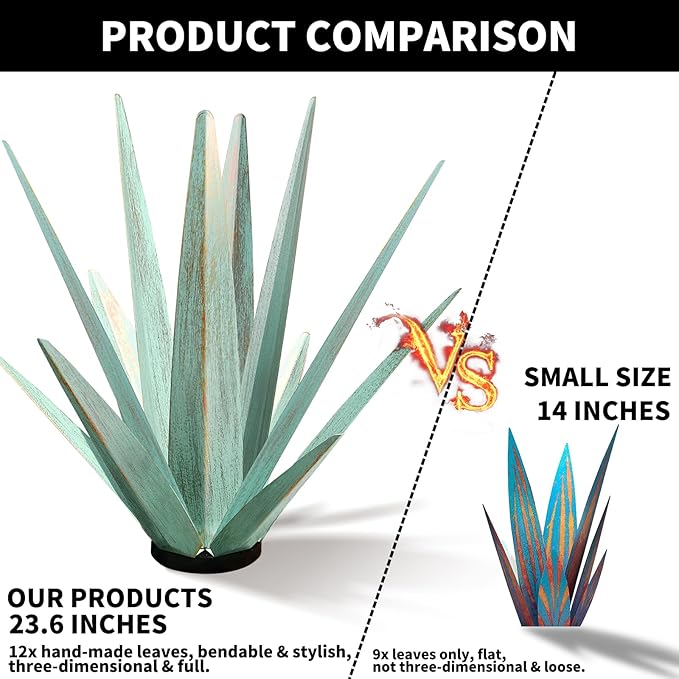KODIBO Large Tequila Rustic Sculpture, Rustic Metal Agave Plants for Outdoor Patio Yard, Home Decor Hand Painted Metal Agave Garden Yard Statue, Outdoor Lawn Ornaments (Mint Green - L)