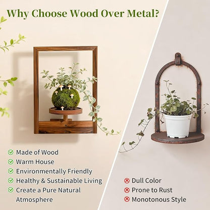 NATURE'S SOURCE Hanging Planters for Indoor Plants Wall Decor, Wooden Floating Shelves for Wall Planter, Window Plant Shelves Hold 22 lbs, Farmhouse Decor 16.5" x 11.8" (3 Pack)