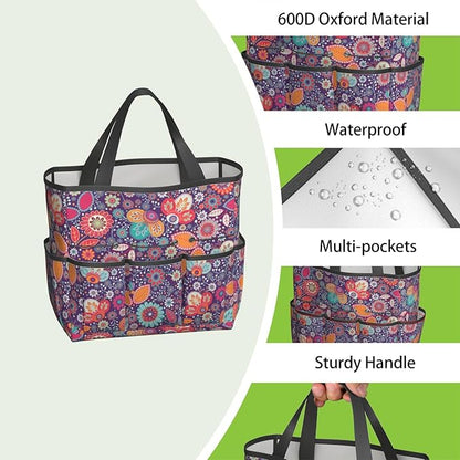 Paisley Garden Tool Bag - Waterproof Garden Tote with 8 Pockets, Large Storage Home Organizer Gardening Tool Oxford Bag for Garden Tools Kits Holder, Ideal Outdoor Gardening Gift for Women & Men