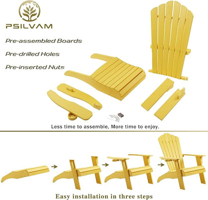 Psilvam Adirondack Chair, Oversized Poly Lumber Fire Pit Chair with Cup Holder, 350Lbs Support Patio Chairs for Garden, Weather Resistant Adirondack Chair Looks Like Real Wood (2, Yellow)