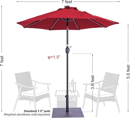 Sundale Outdoor 7 ft Solar-Powered 24 LED Lighted Patio Umbrella with Crank & Push Button Tilt for Garden, Deck, Backyard, Pool, 8 Ribs (Red)