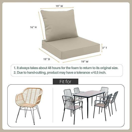 Favoyard Outdoor Seat Cushion Set 19 x 19 Inch Waterproof & Fade Resistant Patio Furniture Cushions with Removable Cover Deep Seat & Back Cushion with Handle and Adjustable Straps for Chair Sofa Couch