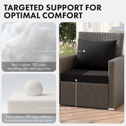 MIULEE Black Outdoor Chair Cushion 24x24 Inch for Patio Furniture Linen Textured Waterproof & 3 Year Color Fastness Seat and Back Couch Cushion with Ties No Slip Design