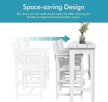 Ciokea Heavy-Duty Outdoor Bar Set, Rectangle High Top Table and 2 Oversized Adirondack Chairs Set, HDPE Modern Patio Bar Set for Outside Bistro Backyard Balcony Deck Outside, White
