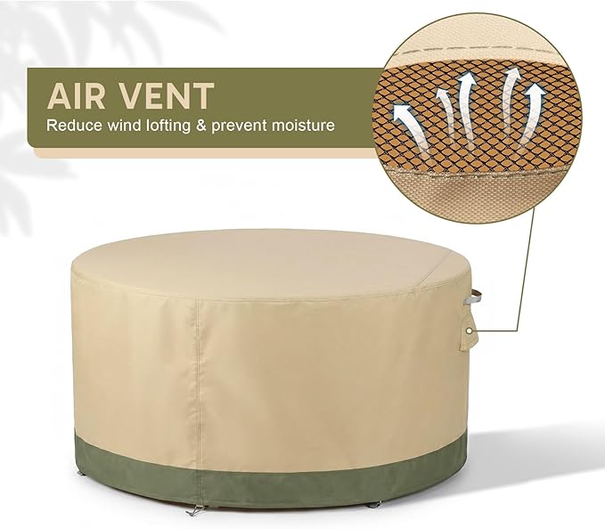 COWVIE Round Patio Dining Set Cover for Outdoor Table and Chairs, 600D Waterproof and UV-Resistant Fabric Patio Furniture Cover with Storage and Air Vent, 108''Dia x 32''H