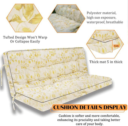 Swing Replacement Seat Cushions, 2-3 Seater Bench Cushions for Outdoor Furnitur with Backrest, Garden Recliner Seat Cushions Waterproof Sofa Pads (Yellow Leaves, 63x40in)