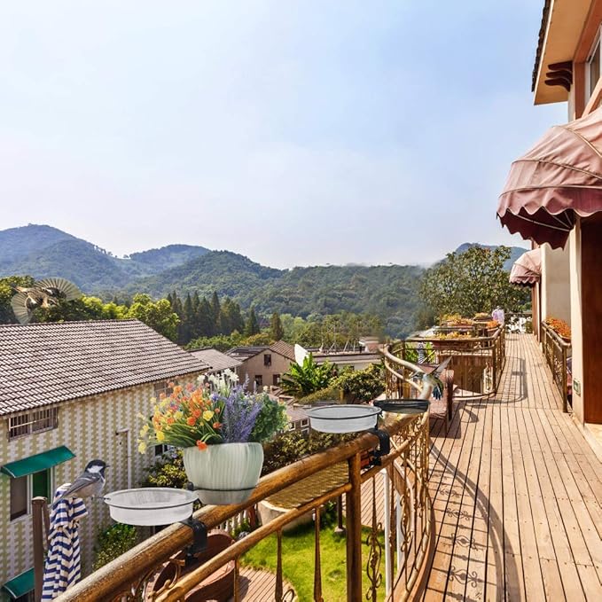 2 Pack Deck Bird Feeders Deck Mount Bird Bath Spa for Dual Use Deck Flower Stand Flower Pot Great for Attracting Birds Detachable and Adjustable Heavy Duty Sturdy Steel,Bronze