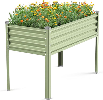 Raised Garden Bed with Legs, 48×24×32in Large Galvanized Elevated Planter Box, Metal Raised Beds for Gardening Backyard Patio Balcony, 400lb Capacity (Avocado Green)