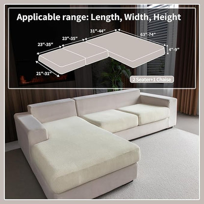 OHSIO Sectional Couch Covers, Wear Resistant Stretch Sofa Covers Washable Soft Couch Cushion Covers Anti Slip Furniture Protector Sofa Slipcovers for Pets(3 Pieces 2 Seaters+1 Chaise, Ivory)