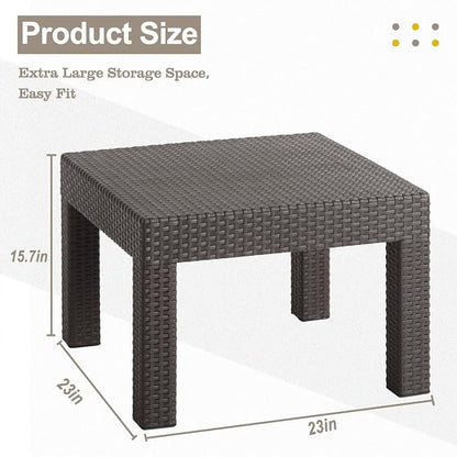 DIMAR GARDEN Patio Coffee Table Resin Outdoor Side Table Square End Table,22.8in Mocha