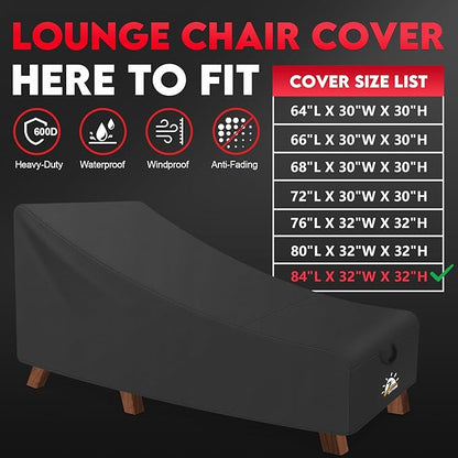Zettum Outdoor Lounge Chair Cover - Waterproof Patio Chaise Lounge Chair Cover, 600D Heavy Duty Fade-Resistant Outdoor Seating Covers for Pool Lounge Chair, Lawn Bench Furniture 84 x 32 x 32 Inch