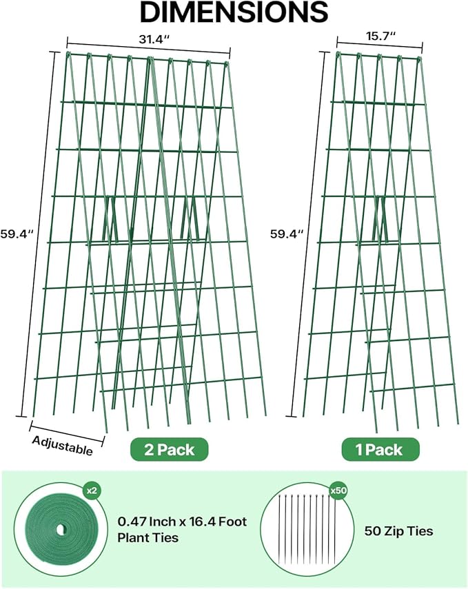 Suteck A-Frame Cucumber Trellis 59.4" 2 Pack - Metal Garden Trellis for Cucumbers, Peas, Beans & Climbing Plants, Foldable Outdoor & Indoor Vegetable Support for Raised Beds, Patios & Backyard