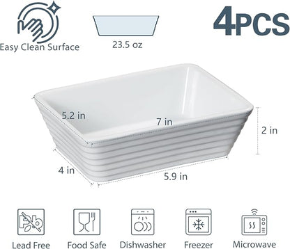 ONEMORE Small Baking Dish, Rectangle Ceramic Baking Dish for Oven, Individual Casserole Dishes for Toaster Oven, 5x7 Small Deep Lasagna Baking Dish, Oven Safe, 1-2 Person Baking Dishes Set of 4, White