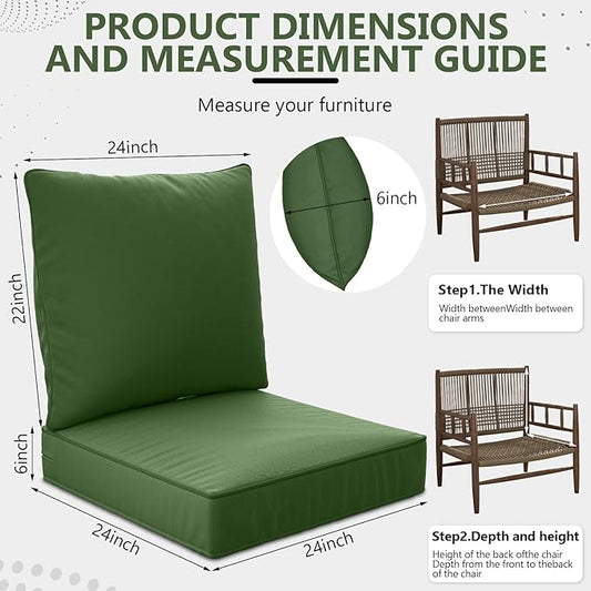 24" x 24" x 6" Outdoor Deep Seat Cushions Set - 2 Set Waterproof & Fade Resistant Patio Furniture Replacement Cushions, Non-Slip Outdoor Cushions Fit Loveseats, Couches, Chairs, and Sofas.