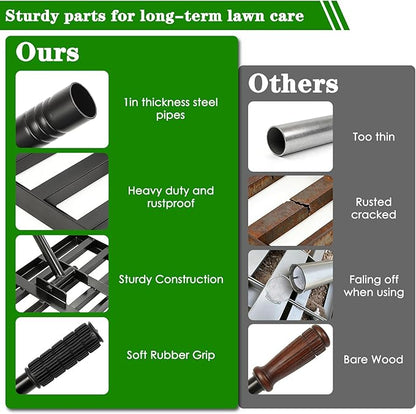Lawn Leveling Rake 17x10 inch, Heavy Duty Ground Leveler for Soil, Sand, Effortless Smooth Use & Easy Assembly Stainless Steel Landscape Rake for Backyard, Garden, Golf Course, Black