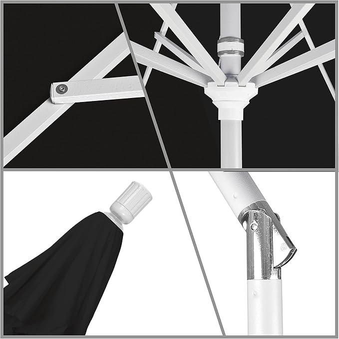 California Umbrella 11Ft Premium Patio Umbrella, Hand-Crank, Tilt-Collar, White Frame, Solution Dyed Black Fabric