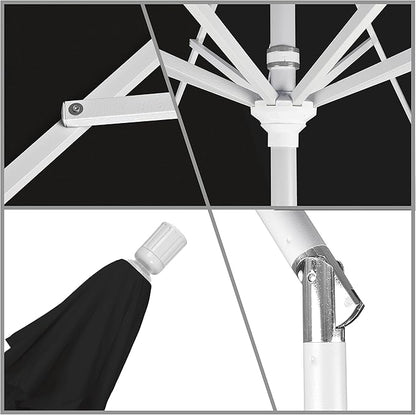 California Umbrella 11Ft Premium Patio Umbrella, Hand-Crank, Tilt-Collar, White Frame, Solution Dyed Black Fabric