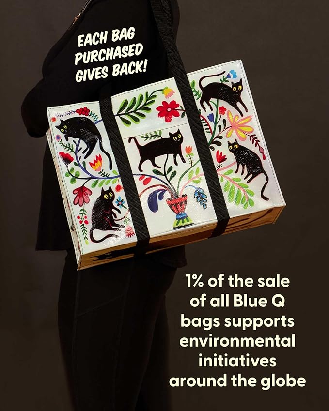 Blue Q Reusable Shoulder Tote Bag – Carry Everywhere Bag with a Hefty Zipper, Durable, Fun Design, 95% Recycled Material