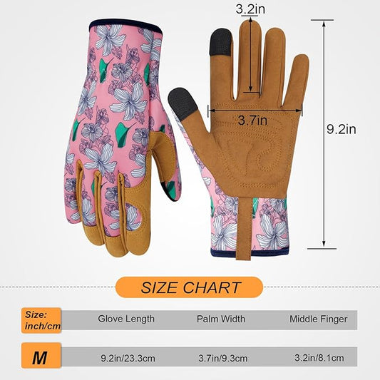 Leather Gardening Gloves for Women Thorn Proof Garden Gloves Touch Screen Working Gloves Gifts,M