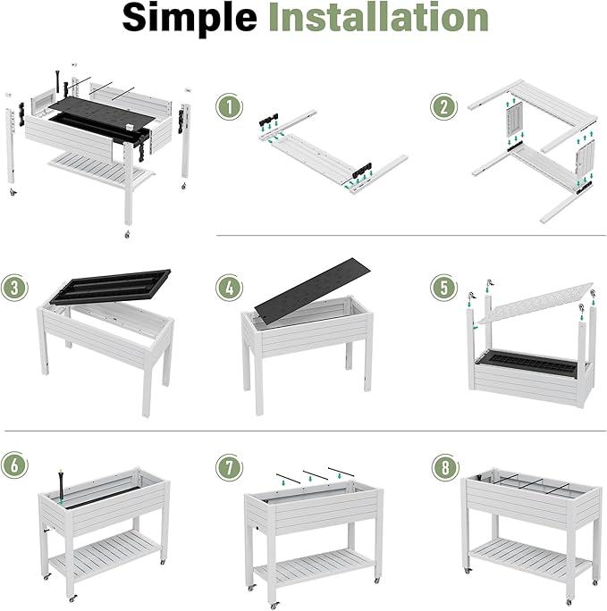 Raised Garden Bed with Wheels, Divisible Resin Planter Box with Drainage Gauge & Storage Shelf, Herb Planter for Garden Patio Backyard, White