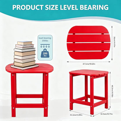 Plawdlik Adirondack Side Table, Wooden Textured,Hdpe Outdoor Weather Resistant Set for Patio, Garden, Porch, Pool, Backyard & Red