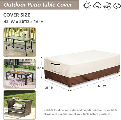 Waterproof Patio Coffee Table Cover, Rectangular Outdoor Small Side Table Cover - Fits up to 42L x 26W x 16H inches, Beige