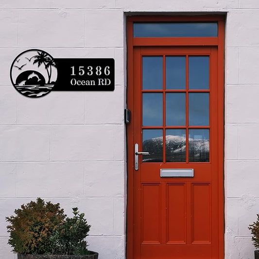 Beach House Metal Sign Custom,Dolphins Personalized Name Sign Wall Art,Custom Home Address Numbers Plaque,Street Address Wall Hanging Decor for Gate Fence Mailbox Apartment Outdoor Yard Door Hanger