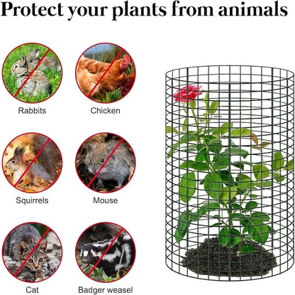 15 Pcs Large Wire Plant Protector from Animals, 5 Sets 24" H X 12" Dia Metal Plant Cage Chicken Wire Cloche Pack with Ground Stakes and Nylon Tie to Keep Animals Out, Garden Protection Bunny Barricade