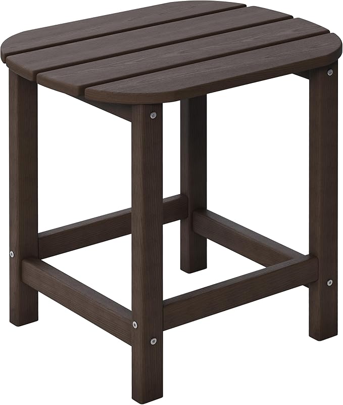 Outdoor Adirondack Side Table for Patio Porch Pool, 18" HDPE Weather Resistant End Table for Backyard and Indoor Use, Easy Maintenance & Indoor Outdoor Durable Construction(Coffee)
