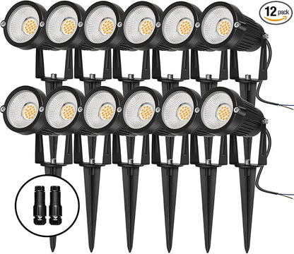 REEGOLD Low Voltage Landscape Lights Outdoor: 7W 700LM LED Landscape Lighting with Connectors for Tree Garden Yard Pathway | 12V 24V Warm White 2700K Spotlights | IP65 Waterproof | 12 Pack