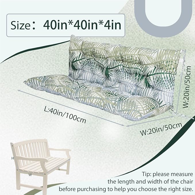 2/3 Seater Swing Replacement Cushion, Waterproof Porch Swing Cushions with Backrest, Thickened Bench Cushions for Outdoor Furniture, for Outdoor Patio Swing (Hawaii, 40 * 40 in)