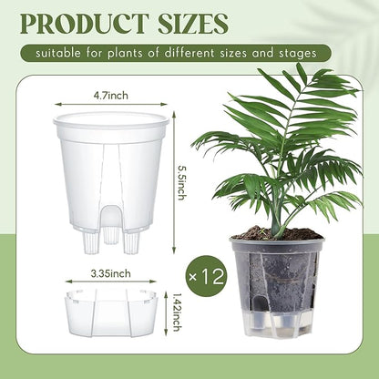 Wonderjune Self Watering Pots for Indoor Plants with Deep Reservoir and High Drainage Holes for Outdoor Plants and Flowers, Bare Root Planter (4.72'',Clear,12 Pcs)