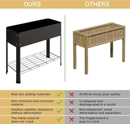 Raised Garden Bed with Detachable Legs Elevated Metal Planter Box for Growing Fresh Herbs Vegetables Flowers Succulents&Other Plants for Outdoor Backyard Patio Deck Balcony Black L