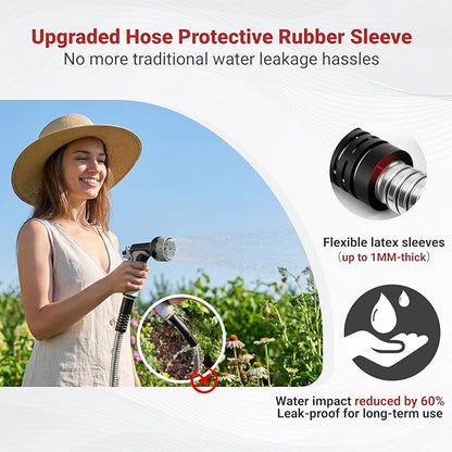Lefree 100ft Metal Garden Hose - Heavy Duty 304 Stainless Steel Flexible Water Hose, No Kinks & Leak-Proof with Upgraded Handle, 10-Function Spray Nozzle & 4 Spare Gaskets for Yard, RV, Pet Bath