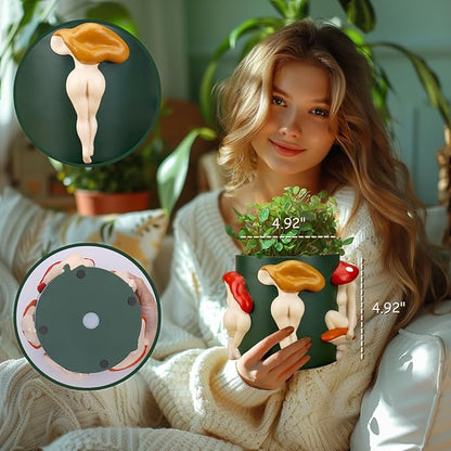 GUGUGO Mushroom Female Body Planters, Quirky Unique Cute Plant Pots and Funny Boho Eclectic Home Decor, Mushroom Butt Flower Pots, Indoor Succulent Planter, Modern Aesthetic for Decorating, Purple