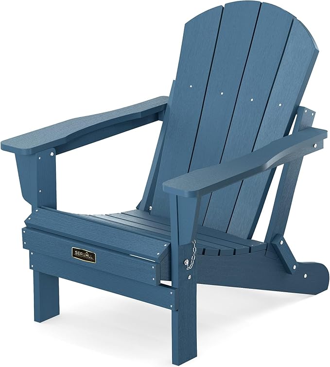SERWALL Folding Adirondack Chairs Weather Resistant for Outdoor, Patio, Lawn, Garden, Backyard Deck, Fire Pit - Blue