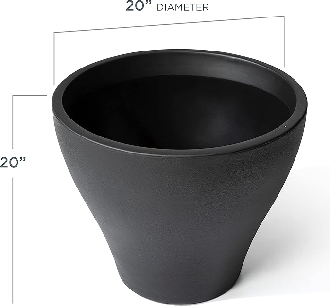 Step2 Fernway Round Planter, Large Planters for Outdoor Plants, Gardening and Flower Pot for Patio or Porch, Efficient Drainage, Durable Plastic, Onyx Black, 2-Pack