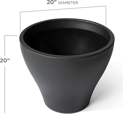 Step2 Fernway Round Planter, Large Planters for Outdoor Plants, Gardening and Flower Pot for Patio or Porch, Efficient Drainage, Durable Plastic, Onyx Black, 2-Pack