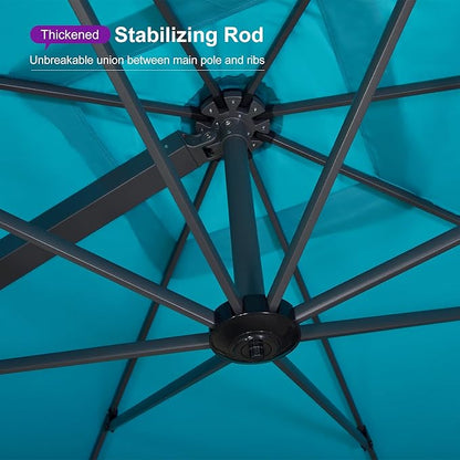PURPLE LEAF 11 FT Square Patio Umbrella Large Outdoor Aluminum Offset Umbrella with 360-degree Rotation Cantilever Umbrella for Garden Deck Backyard Pool, Turquiose Blue