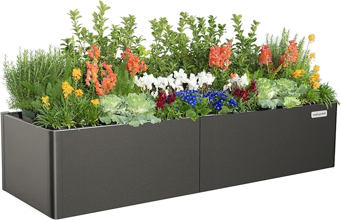 Vego garden Modern Raised Garden Bed 17" Tall 27" x 83" Heavy Metal Planter for Trees Plants Flowers Double-Walled Steel Planters for Commercial Residential Patio, Urban Charcoal