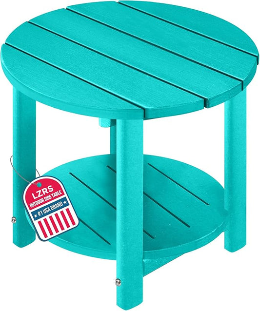 LZRS Round Adirondack Side Table Double End Table, Outdoor Side Tables for Patio, Backyard,Pool, Indoor Companion, Easy Maintenance & Weather Resistant(Turquoise)