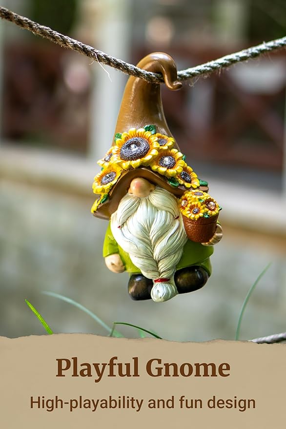 Solar Garden Gnome Statue, 7.67 Inch Resin Gnome Outdoor Decor for Yard, Backyard, Patio, Porch, Lawn; Garden Decor, Gnome Gifts, Birthday Gifts for Grandma Mom Women