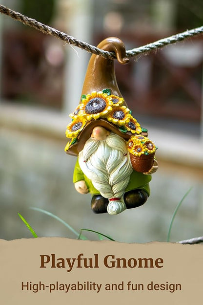 Solar Garden Gnome Statue, 7.67 Inch Resin Gnome Outdoor Decor for Yard, Backyard, Patio, Porch, Lawn; Garden Decor, Gnome Gifts, Birthday Gifts for Grandma Mom Women