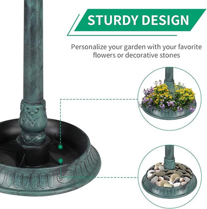 Outvita Outdoor Bird Bath, Garden Bird Baths Decorations with Solar-Powered Lamp and Resin Pedestal Flower Planter Base Bird Feeder for Yard Patio