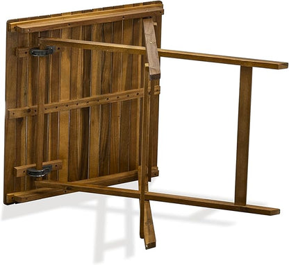 East West Furniture SEBS3CANA 3 Piece Folding Patio Bistro Sets Outdoor Set Contains a Square Acacia Wood Coffee Table and 2 Folding Arm Chairs, 26x26 Inch, Natural Oil