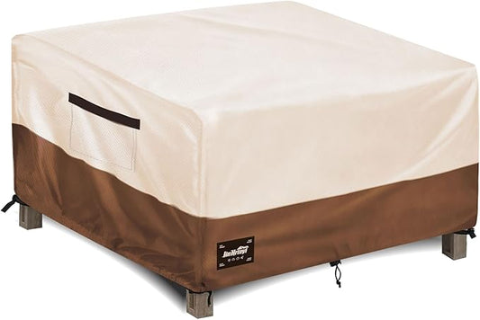 Patio Ottoman Cover Waterproof Square Outdoor Ottoman Covers, 32W x 32D x 16H Inches Patio Furniture Covering Protector Outdoor Side Table Cover, Beige&Brown