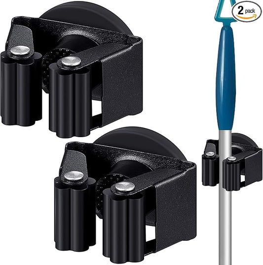 Vercraft 2 Pcs Magnetic Mop Broom Holder Movable Magnetic Broom Holder Rack, Anti Slip Wall Mounted Utility for Cleaning Tools, Garage, Kitchen, Laundry, Garden (Black)